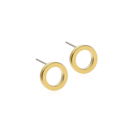 Gold Titanium Puck Hollow Earrings 10mm