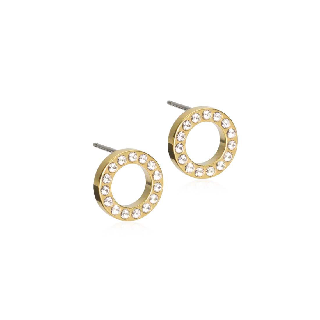 Gold Titanium Brilliance Puck Hollow Crystal Earrings 10mm