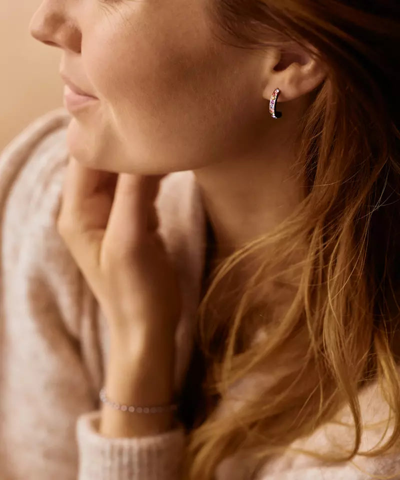 Natural Titanium Pendant Brilliance Curved Crystal Earrings