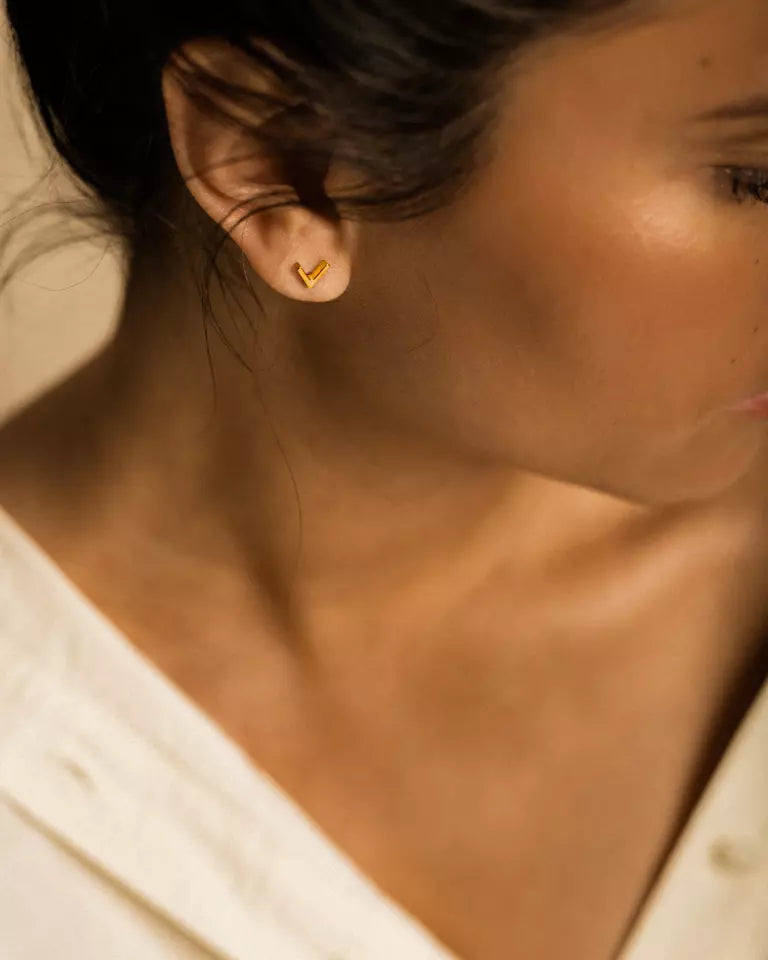 Golden Titanium Plain V Earring