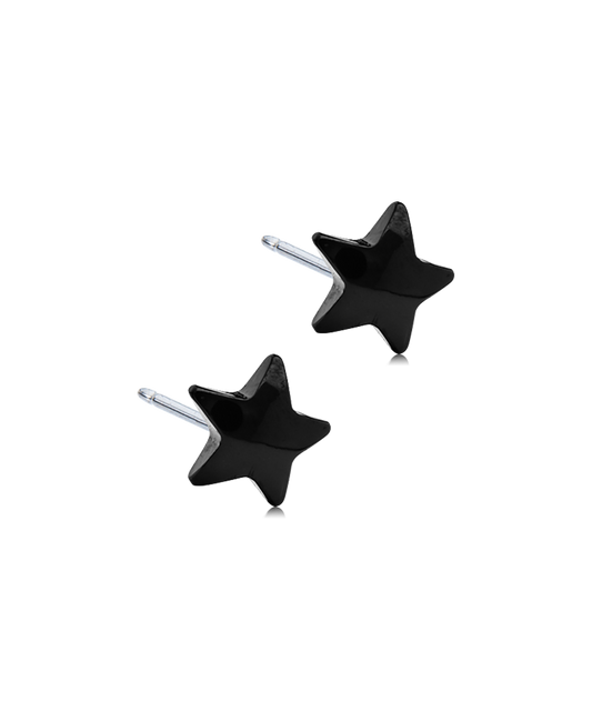 Black Titanium Star Earrings 8mm