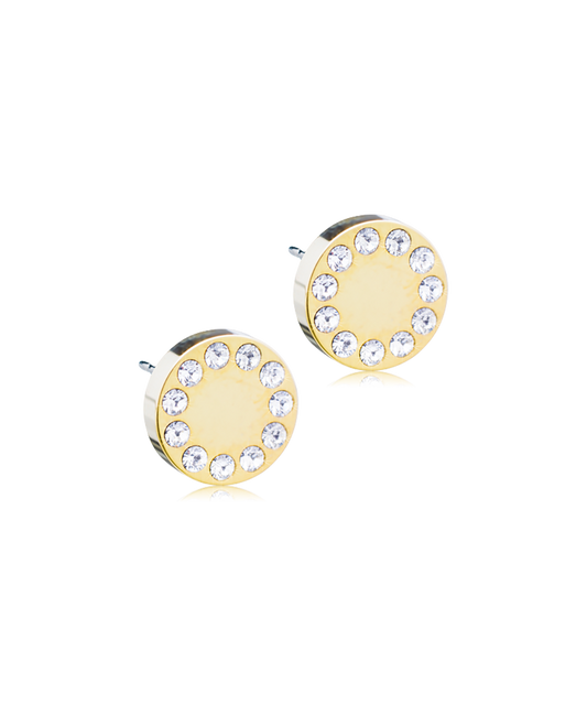 Gold Titanium Brilliance Puck Crystal Earrings 8mm