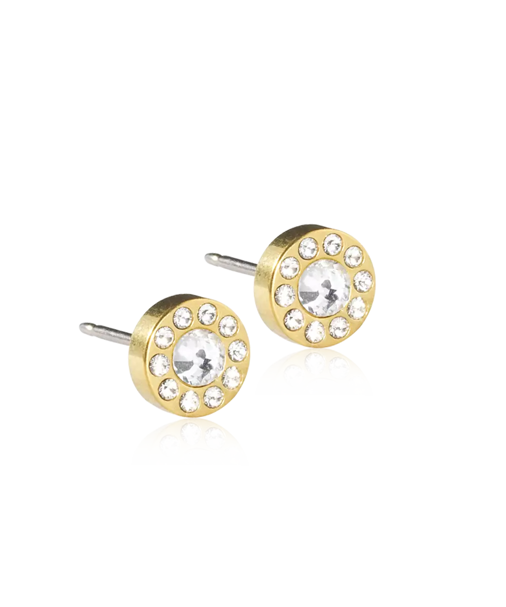 Gold Titanium Brilliance Halo Crystal Earrings 8mm