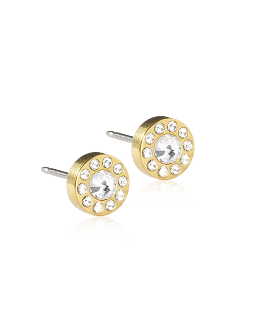 Gold Titanium Brilliance Halo Crystal Earrings 8mm