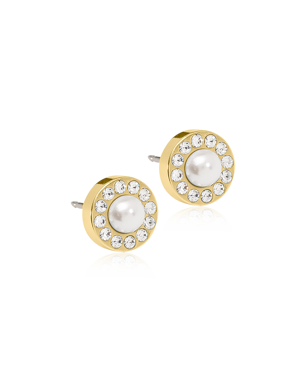 Gold Titanium Brilliance Halo Pearl Earrings 8mm