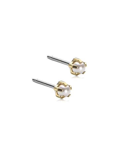 Gold Titanium Tiffany White Pearl Earrings 4mm