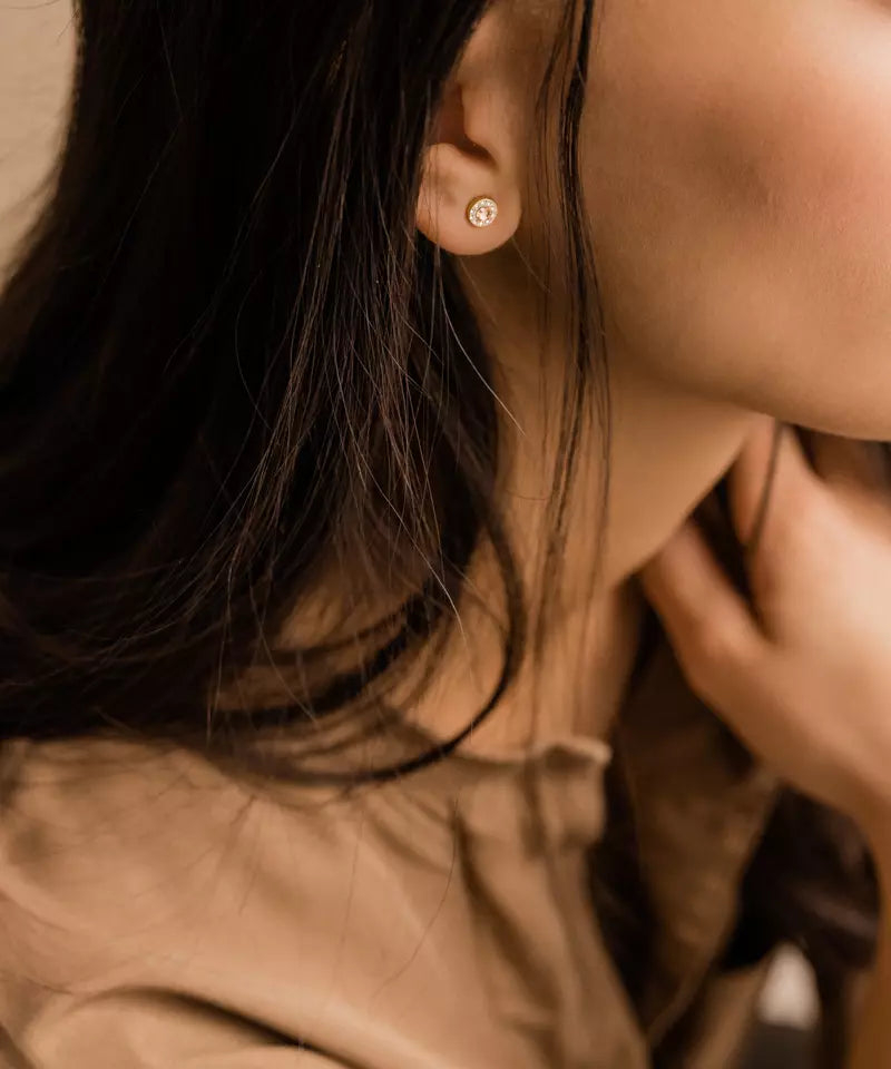 Gold Titanium Brilliance Halo Earring Crystal/ Gold 6mm