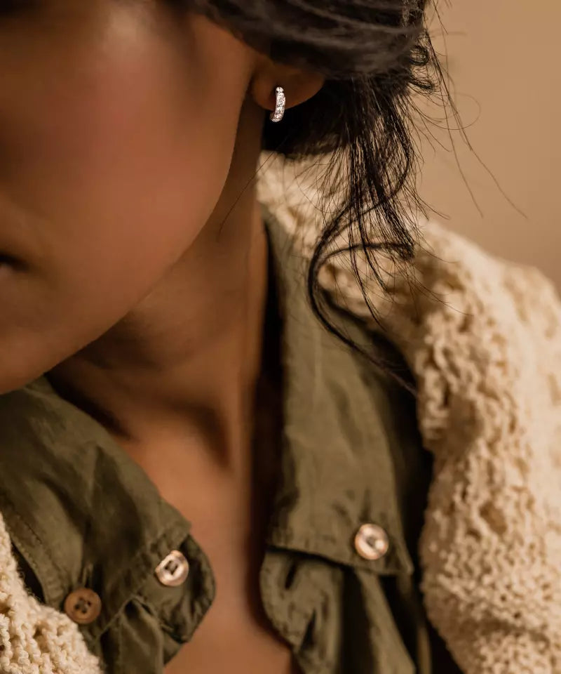 Natural Titanium Pendant Brilliance Curved Crystal Earrings