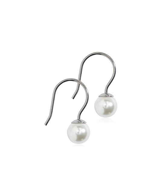 Natural Titanium Mini Pendant White Pearl Earrings 6mm