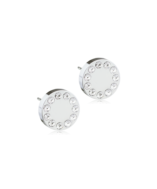 Silver Titanium Brilliance Crystal Puck Earrings 8mm