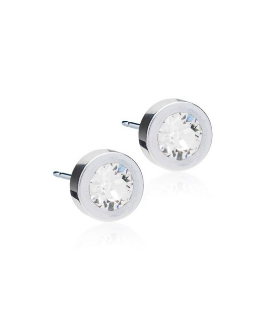 Silver Titanium Grand Crystal Bezel Earrings 8mm