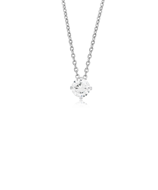 Silver Tiffany 7mm White Cubic Zirconia Necklace