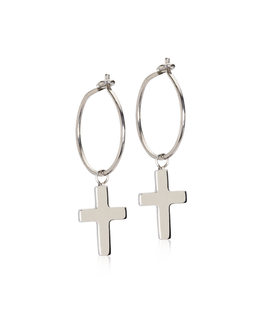 Natural Titanium Earring 14mm, Pendant Cross 11mm