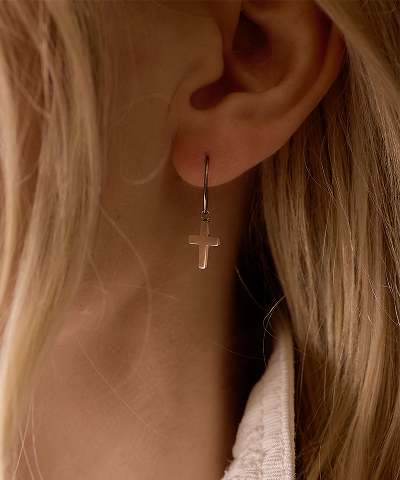 Natural Titanium Earring 14mm, Pendant Cross 11mm