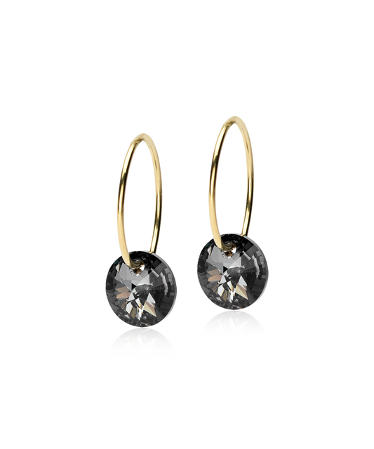 Gold Titanium Pendant Round Earrings 8mm, Black Diamond