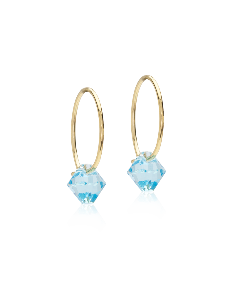Gold Titanium Bicone Earrings 14mm, Aquamarine