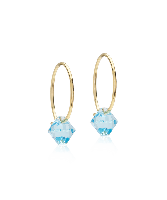 Gold Titanium Bicone Earrings 14mm, Aquamarine