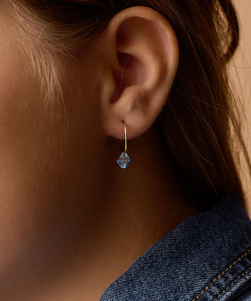 Gold Titanium Bicone Earrings 14mm, Aquamarine