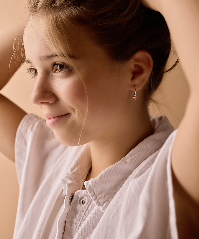 Gold Titanium Bicone Earrings 14mm, Light Rose