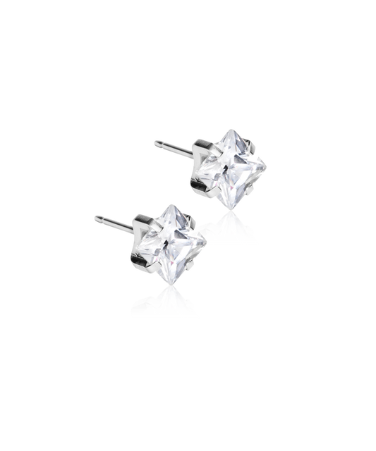 Silver Titanium Tiffany Edge White Cubic Zirconia Earrings