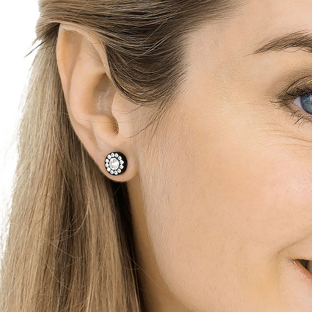 Female modelling hypoallergenic swarovski earrings