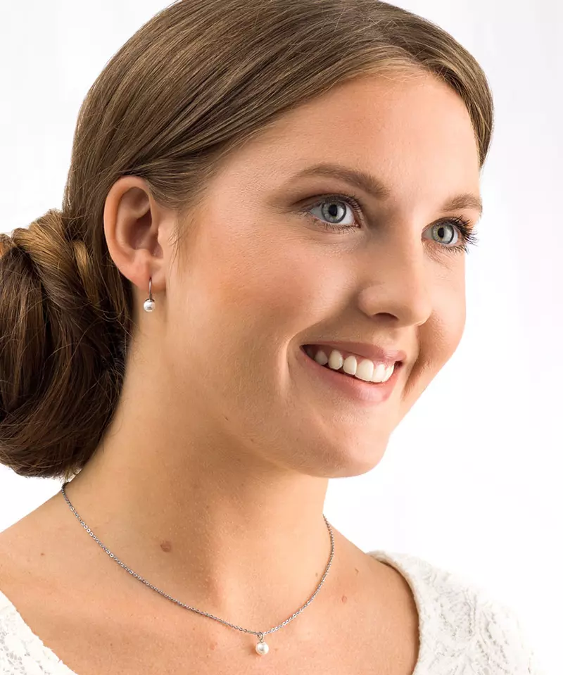 Natural Titanium Mini Pendant White Pearl Earrings 6mm