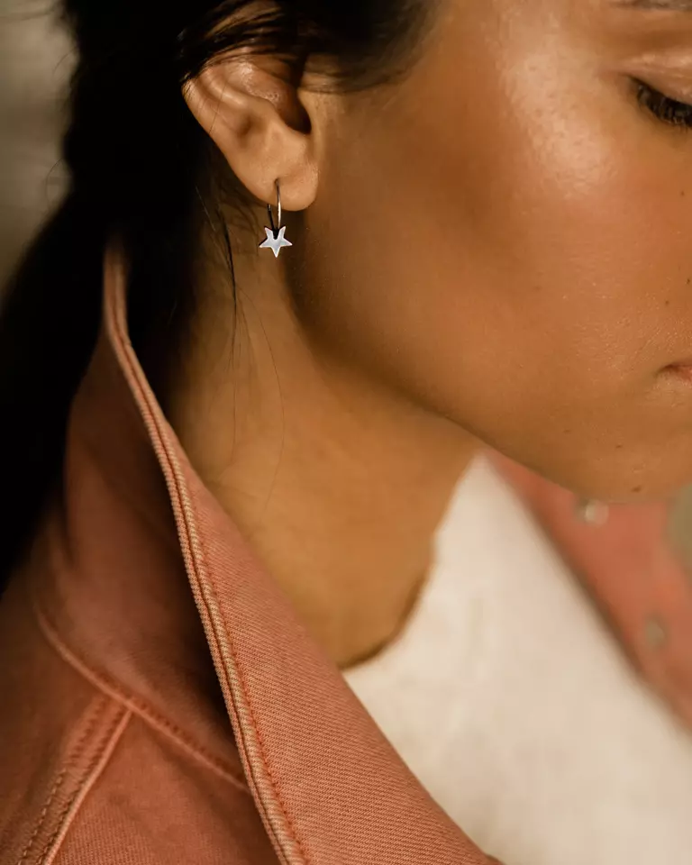 Natural Titanium Star Pendant Ear Rings 8mm