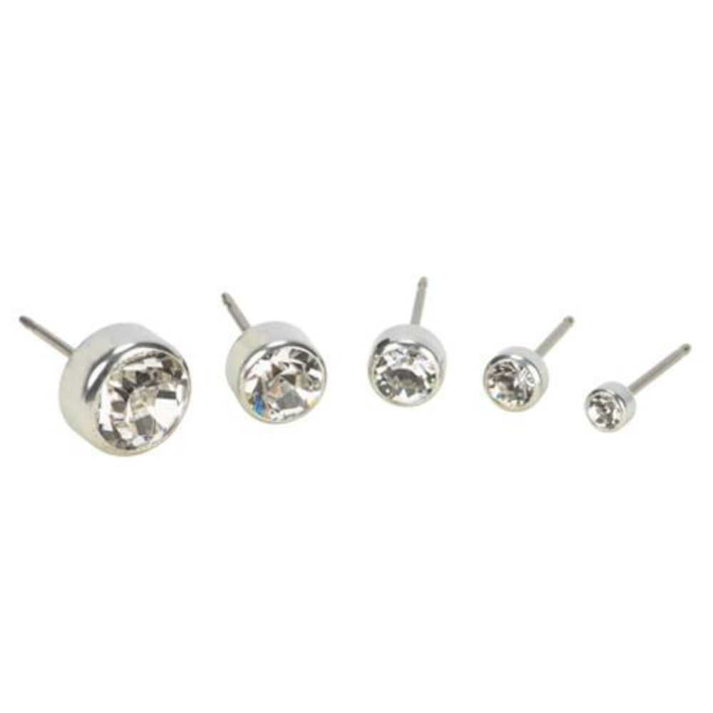 crystal bezel studs - silver titanium post jewelry - earrings for women, kids and girls - set
