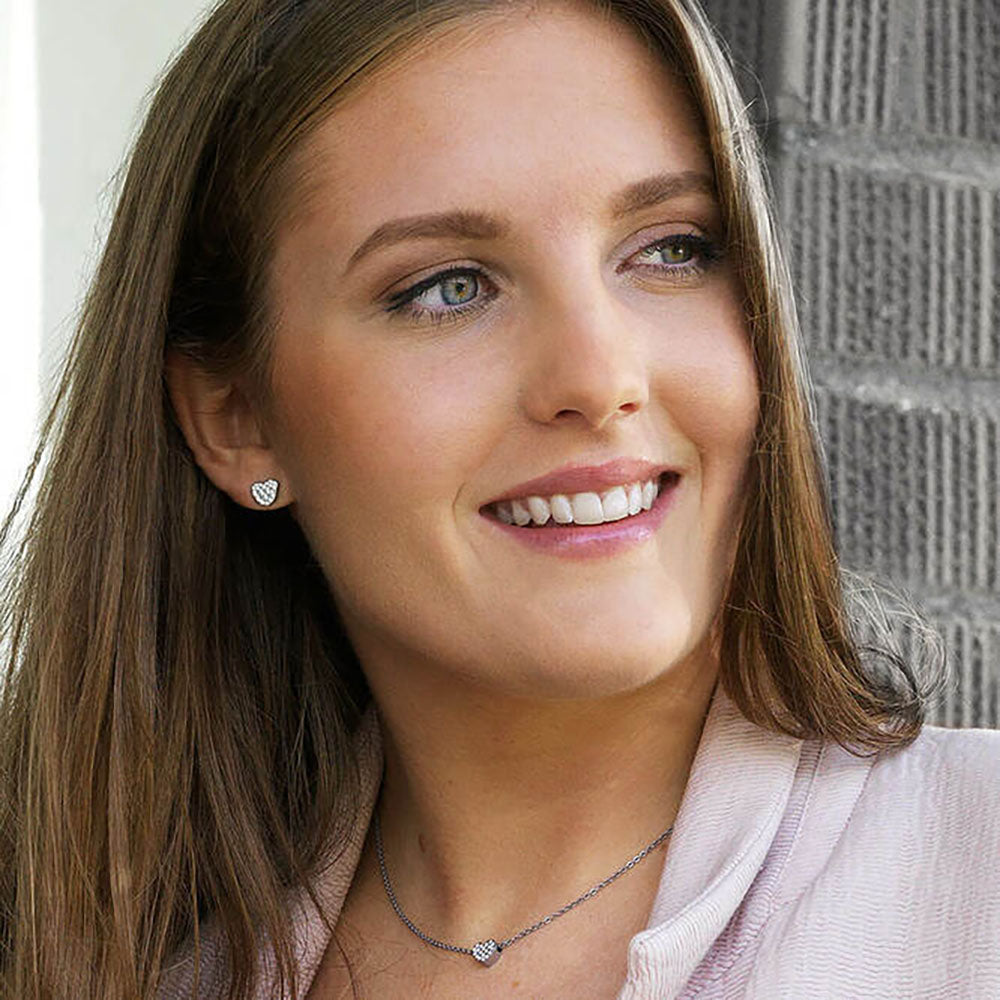 Brilliance heart crystal earrings - natural titanium post jewelry - earrings for women, kids and girls - model