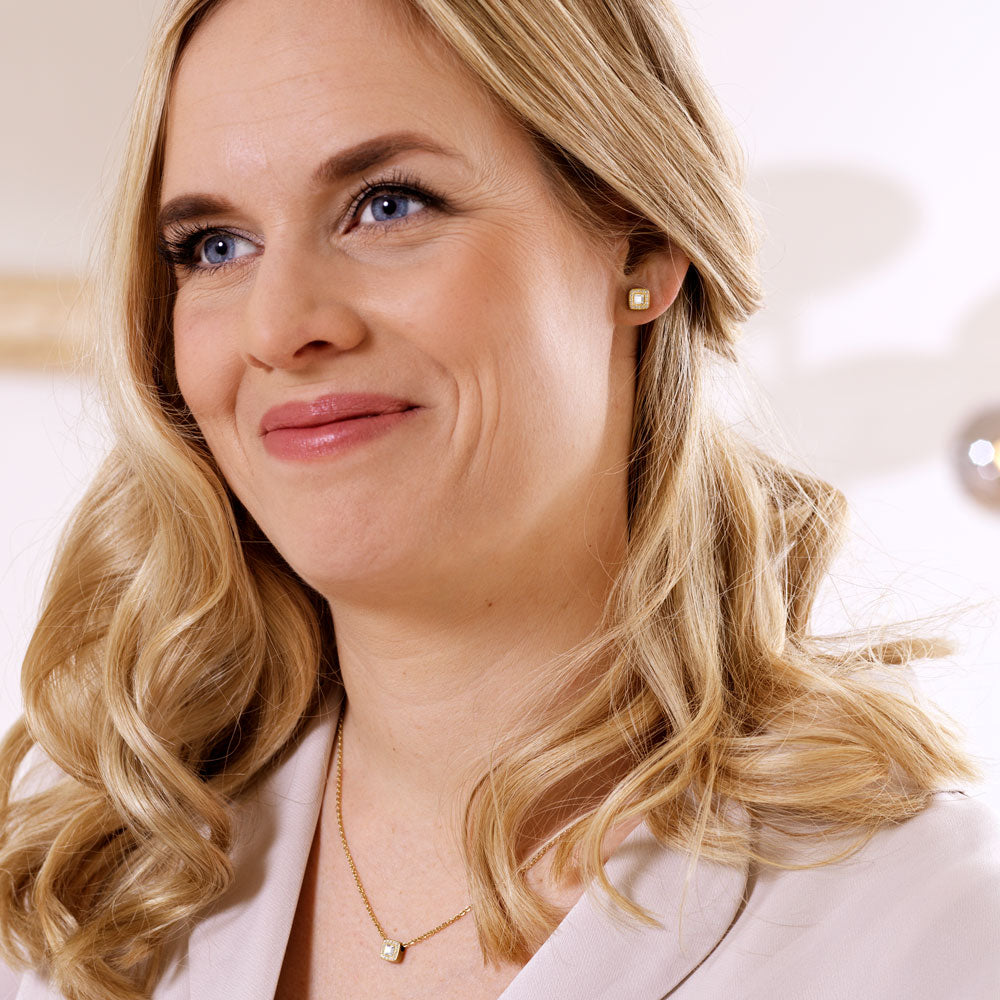 Blomdahl Singapore Gold Titanium Hypoallergenic Brilliance Cushion Earrings with Swarovski crystals | Earrings Singapore model