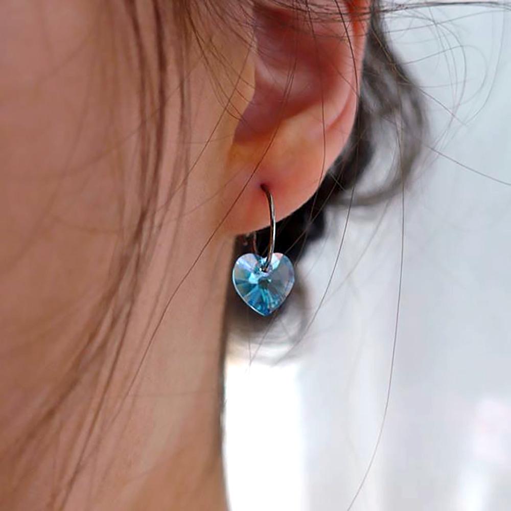 heart aquamarine earrings - blue - natural titanium post jewelry - earrings for women, kids and girls - model