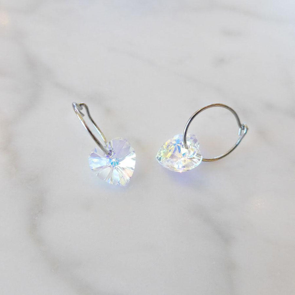 heart rainbow earrings - natural titanium post jewelry - earrings for women, kids and girls - model 3