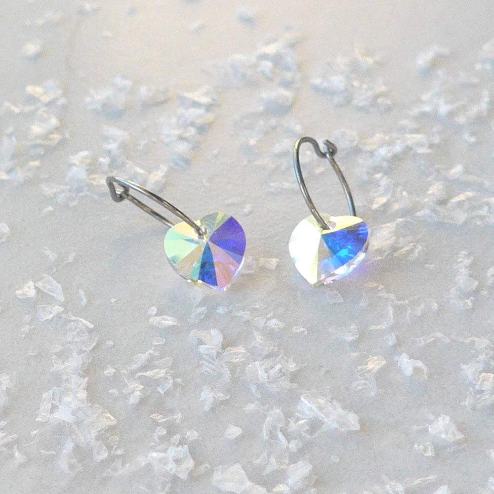 heart rainbow earrings - natural titanium post jewelry - earrings for women, kids and girls - model 4