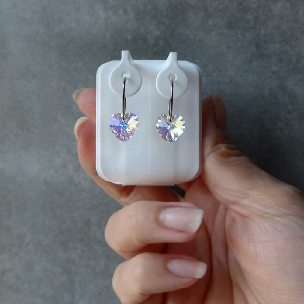 heart rainbow earrings - natural titanium post jewelry - earrings for women, kids and girls - model 2