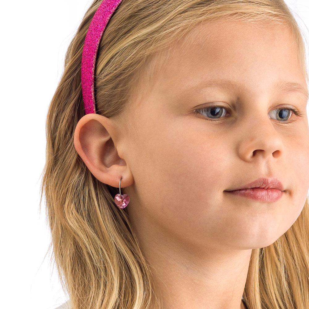 heart rose earrings - pink - natural titanium post jewelry - earrings for women, kids and girls - model