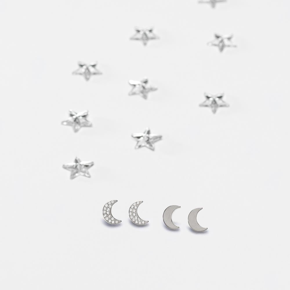 moon earrings plain - natural titanium post jewelry - earrings for women, kids and girls - set