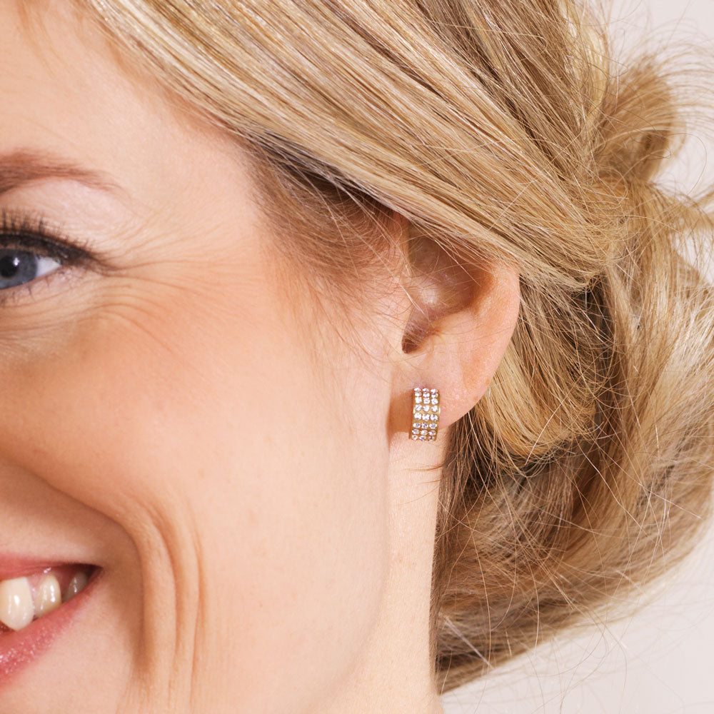 Blomdahl Singapore Gold Titanium elegant curved pendant earrings with swarovski crystal | Earrings Singapore