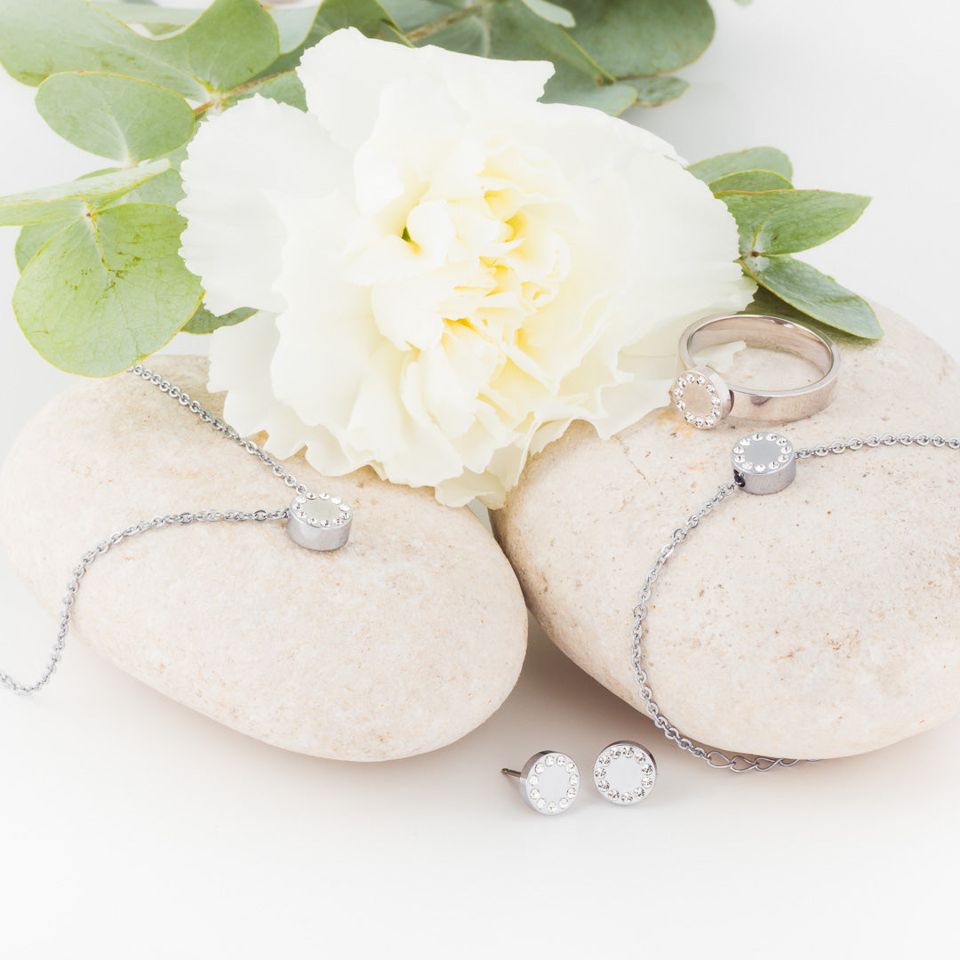 Silver Brilliance Puck Crystal Jewellery set