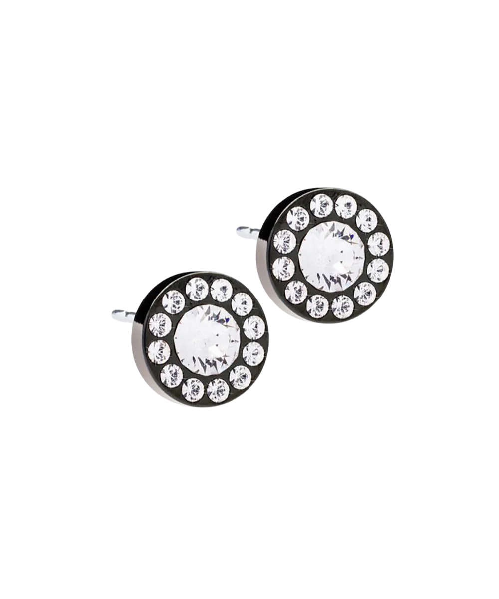 Black TItanium Brilliance Halo Crystal Earrings 8mm