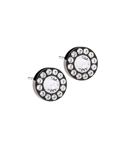 Black TItanium Brilliance Halo Crystal Earrings 8mm
