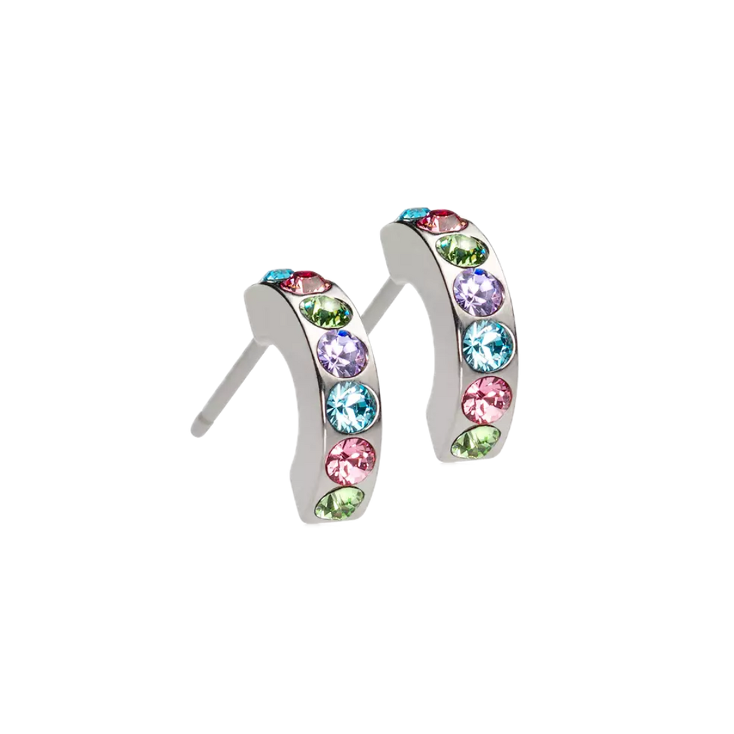 Natural Titanium Pendant Brilliance Curved Crystal Earrings