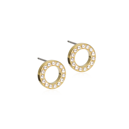 Gold Titanium Brilliance Puck Hollow Crystal Earrings 10mm