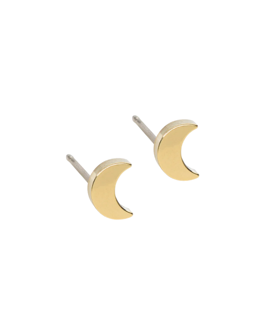Gold Titanium Moon Earrings 6mm