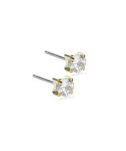 Load image into Gallery viewer, Gold Titanium Tiffany White Cubic Zirconia Earrings
