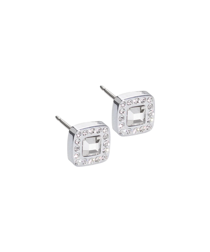 Silver Titanium Brilliance Cushion Crystal Earrings 8mm