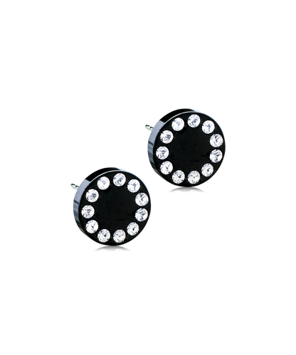 Black Titanium Brilliance Crystal Puck Earrings 8mm