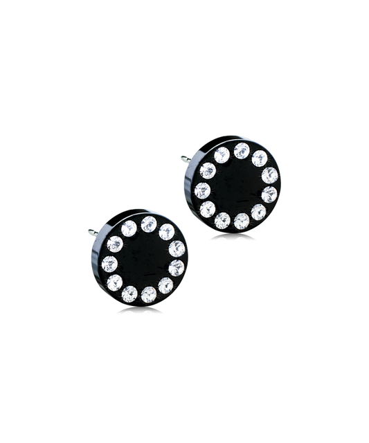 Black Titanium Brilliance Crystal Puck Earrings 8mm