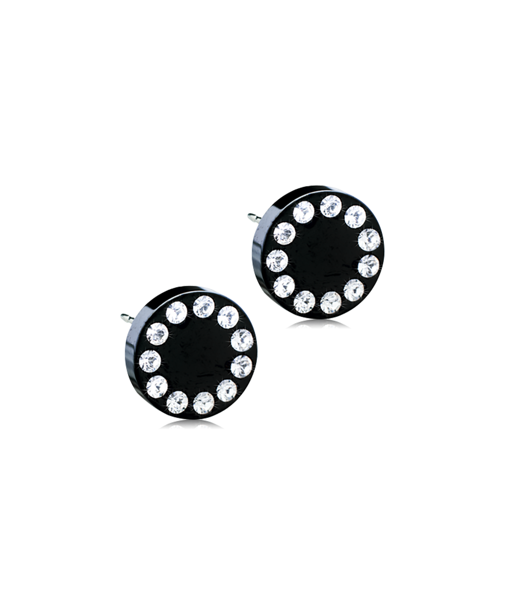 Black Titanium Brilliance Crystal Puck Earrings 8mm