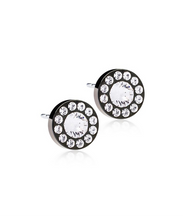 Load image into Gallery viewer, Black TItanium Brilliance Halo Crystal Earrings 8mm
