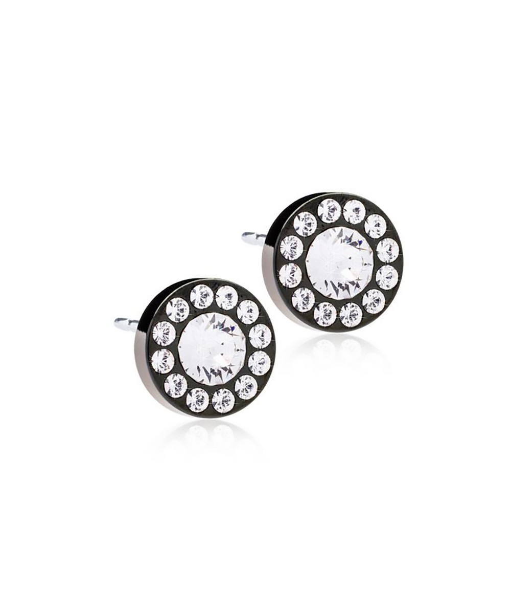 Black TItanium Brilliance Halo Crystal Earrings 8mm